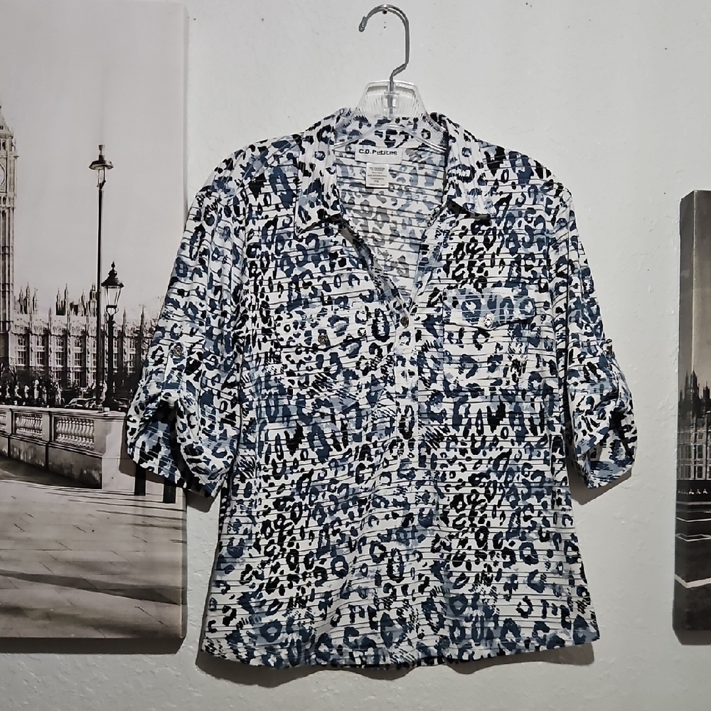 CD.PETITES Blue and White Women's Top